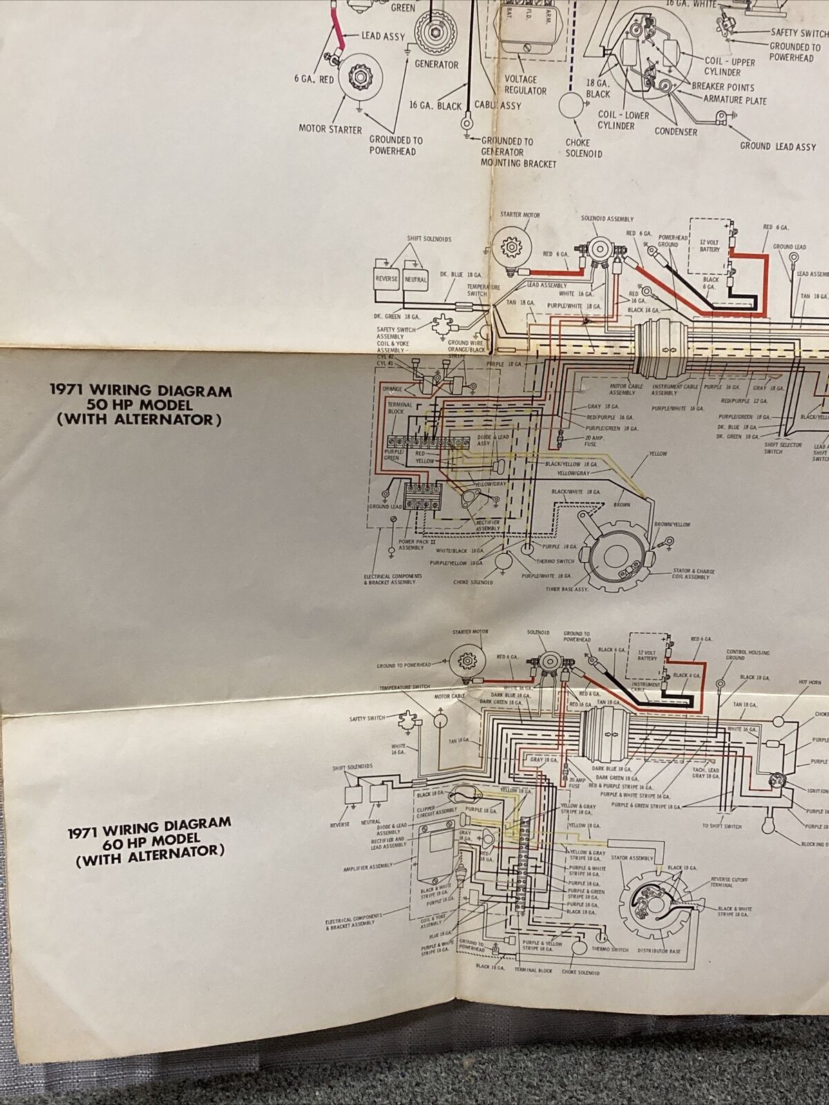 JOHNSON 1971 OUTBOARD WIRING DIAGRAM 40/50/60 HP MODELS WITH ALTERNATOR AND GEN.