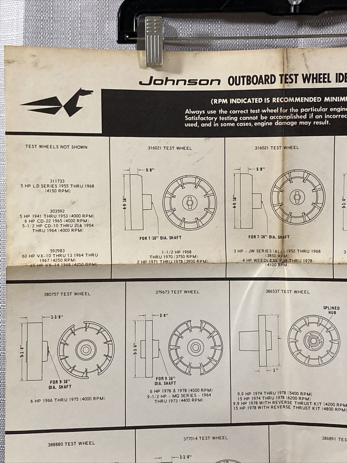 JOHNSON OUTBOARD TEST WHEEL IDENTIFICATION CHART