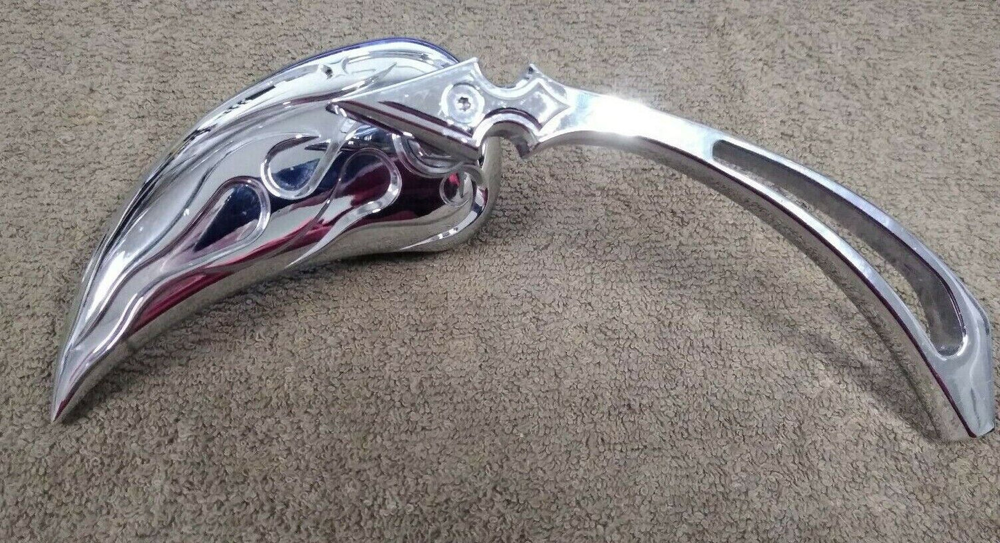 Right Hand Tear Drop Motorcycle Mirror / Flame / Chrome /