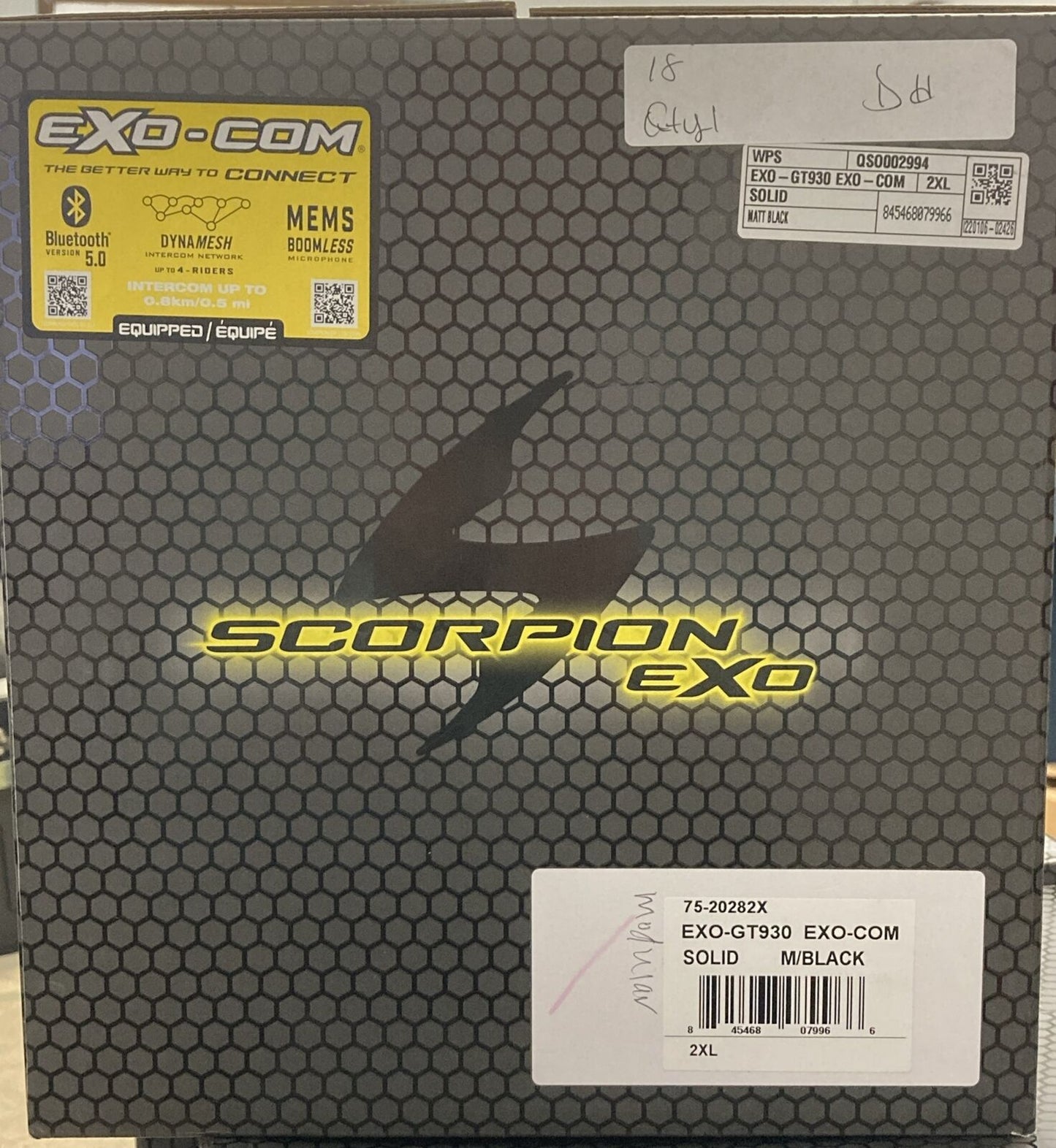 NEW SCORPION EXO 75-20282X EXO-GT930 EXO-Com Modular Helmet Matte Black XXL