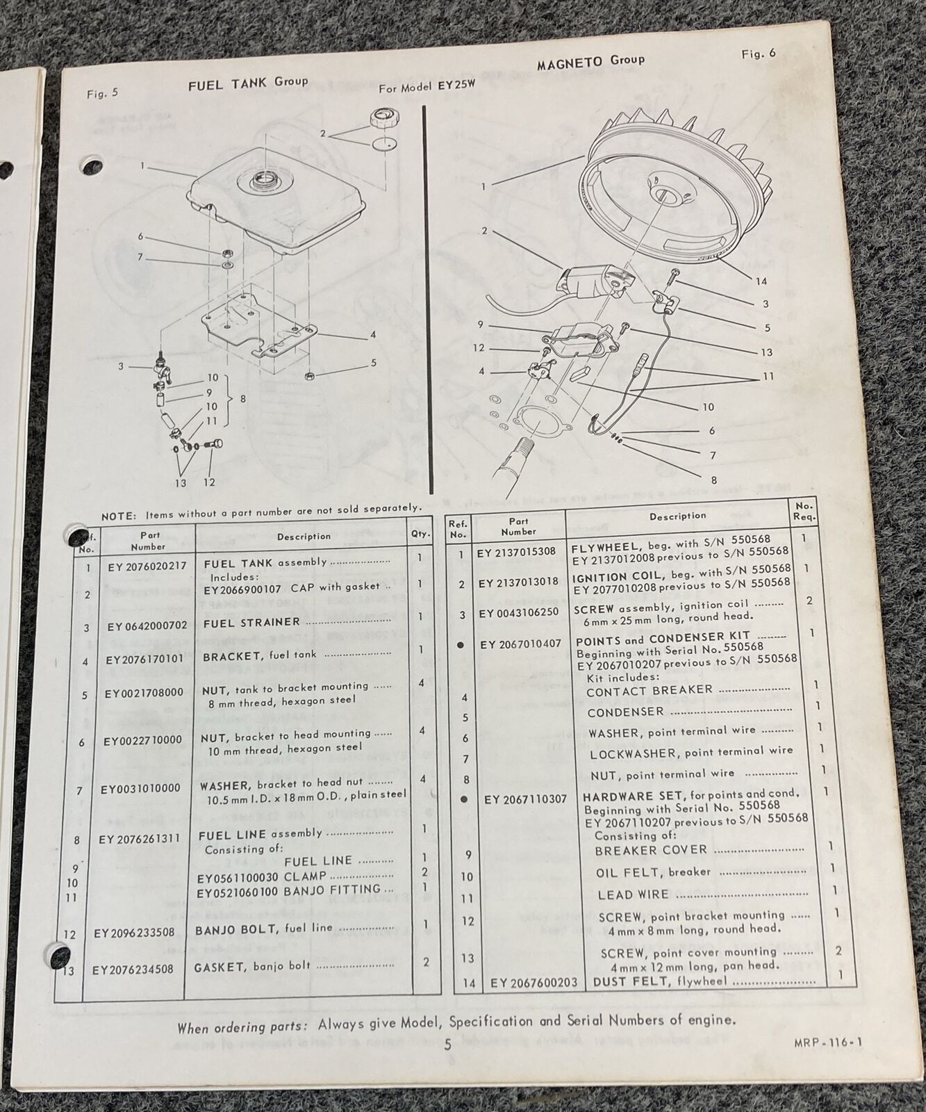 TELEDYNE WISCONSIN ROBIN EY25W LOOSE-LEAF SERVICE PARTS MANUAL