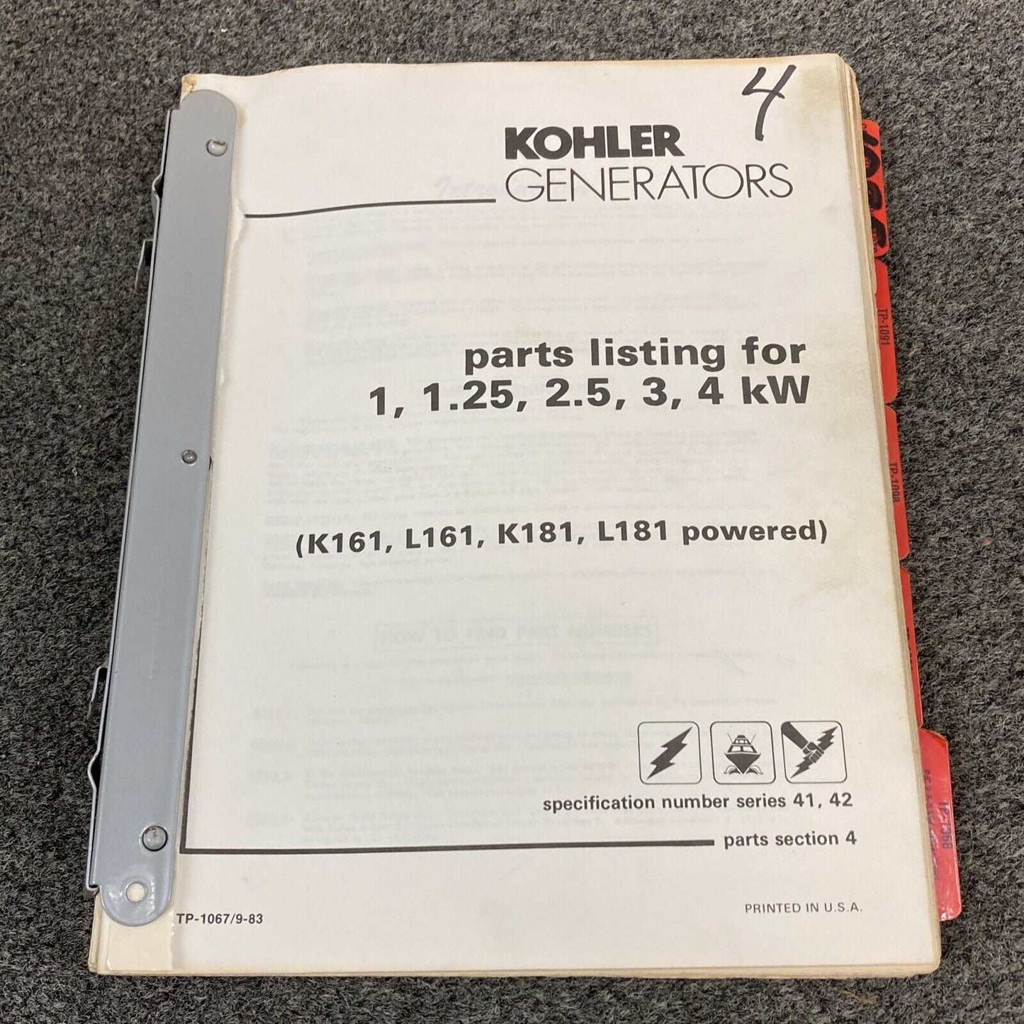 GENUINE KOHLER GENERATORS PARTS LISTING/OWNERS/IDENTIFICATION MANUALS