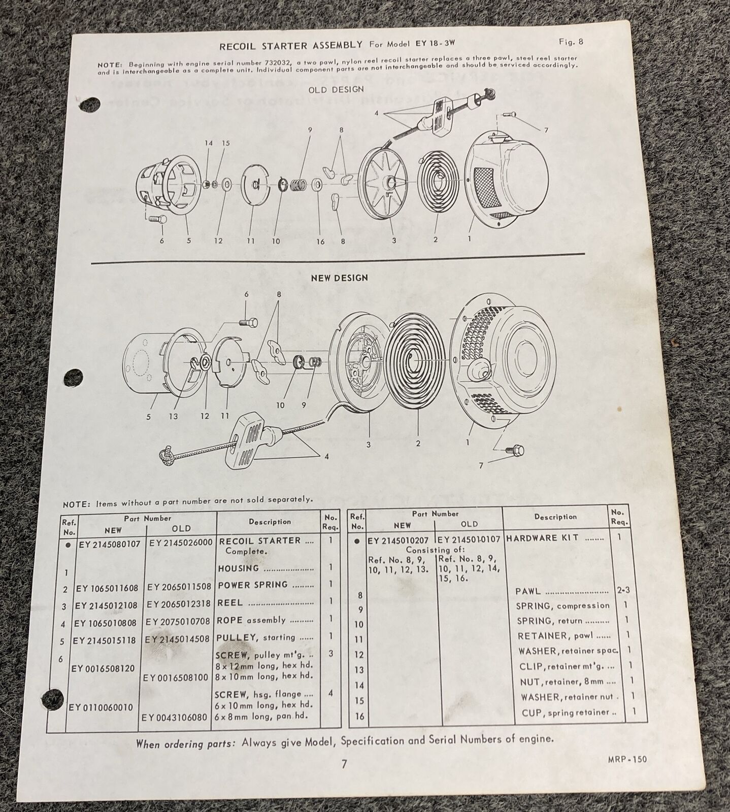 TELEDYNE WISCONSIN ROBIN EY18-3W LOOSE-LEAF SERVICE PARTS MANUAL