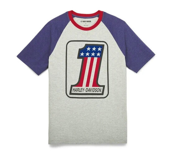 NEW HARLEY DAVIDSON 96533-22VM Men's Classic #1 Raglan Colorblock Knit Tee SM