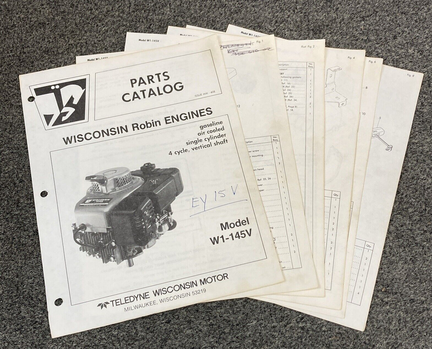 TELEDYNE WISCONSIN ROBIN W1-145V LOOSE-LEAF PARTS CATALOG