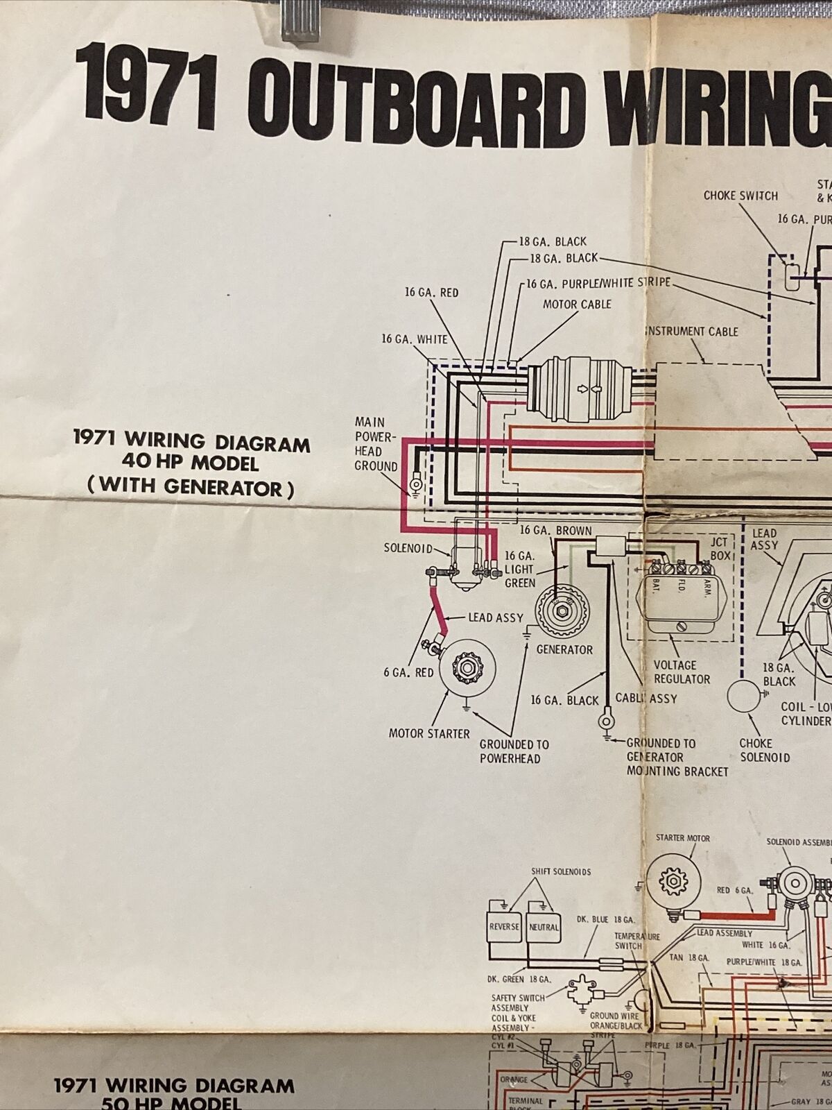 JOHNSON 1971 OUTBOARD WIRING DIAGRAM 40/50/60 HP MODELS WITH ALTERNATOR AND GEN.