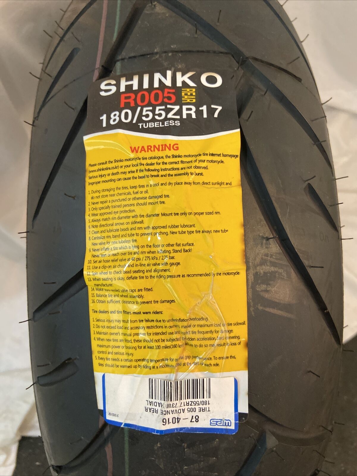 SHINKO 180/55ZR17 R005 Rear Tubeless Advanced Motorcycle Tire 87-4016 73W Radial