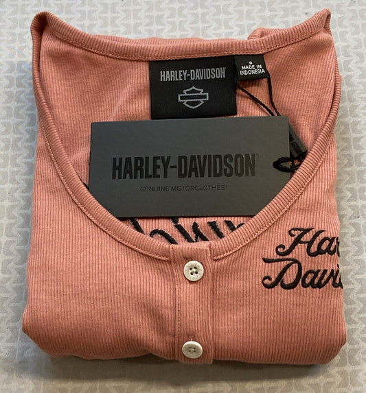 NEW GENUINE HARLEY DAVIDSON 96681-23VW WOMEN'S SMALL HENLEY KNIT PINK COLORBLOCK