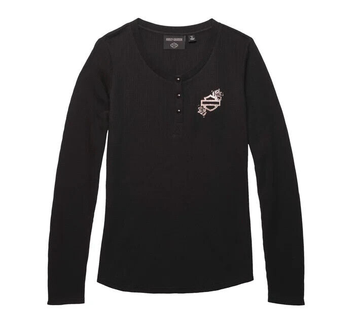 NEW HARLEY DAVIDSON 96452-23VW Women's Fireside Roses L/S Knit Black Tee 2XL