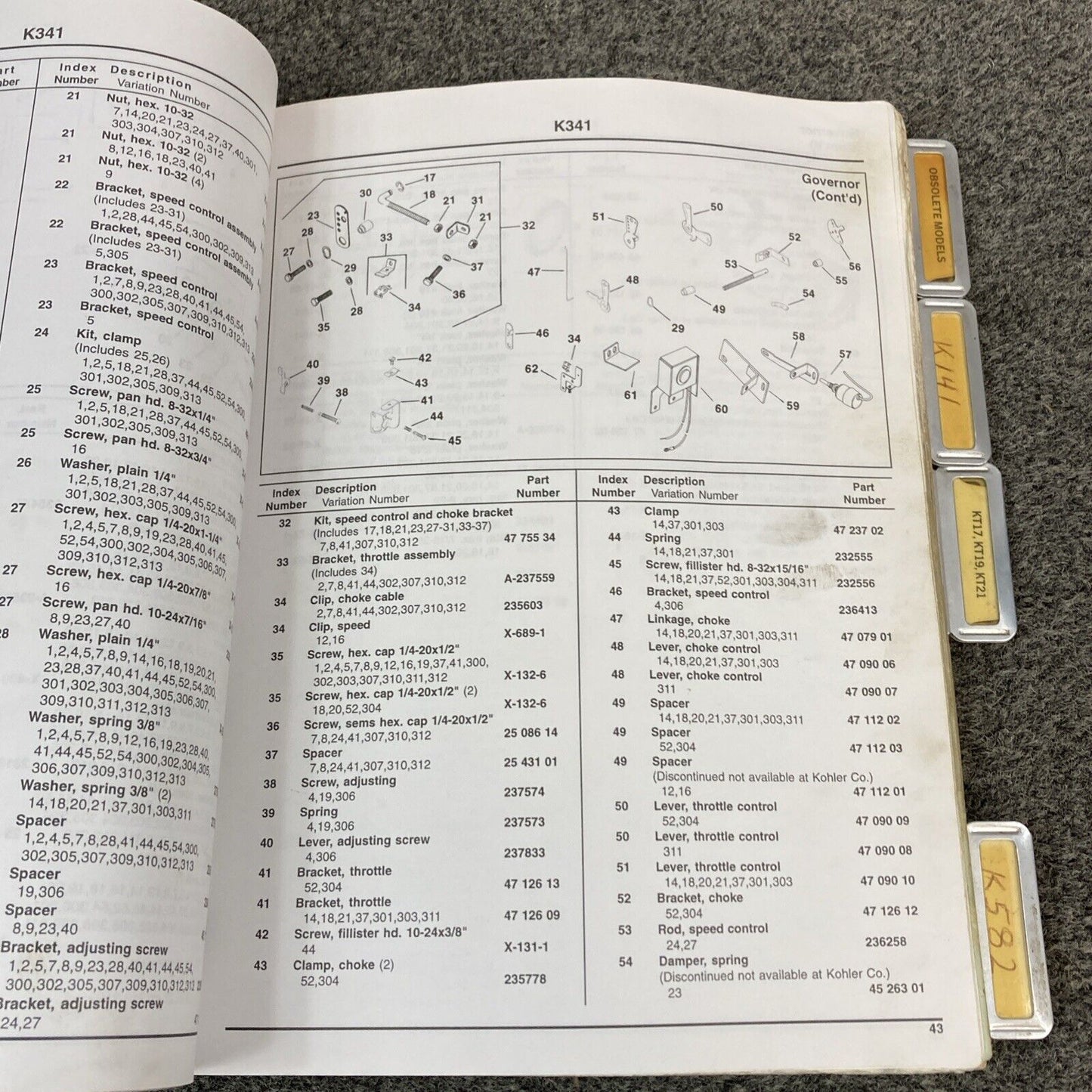 GENUINE KOHLER K-SERIES PARTS MANUALS