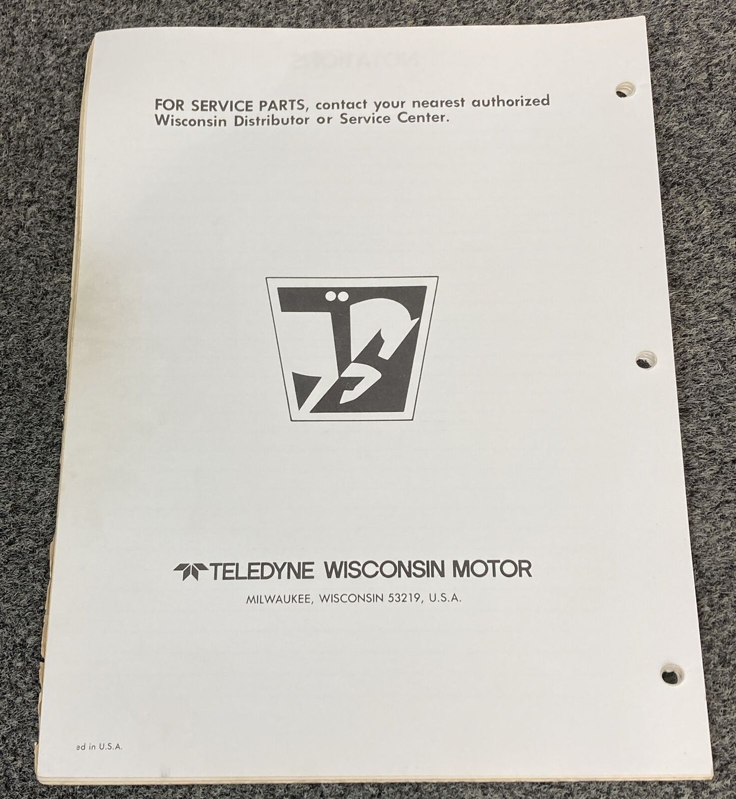 TELEDYNE WISCONSIN ROBIN  W1-340 & W1-390 LOOSE-LEAF PARTS CATALOG