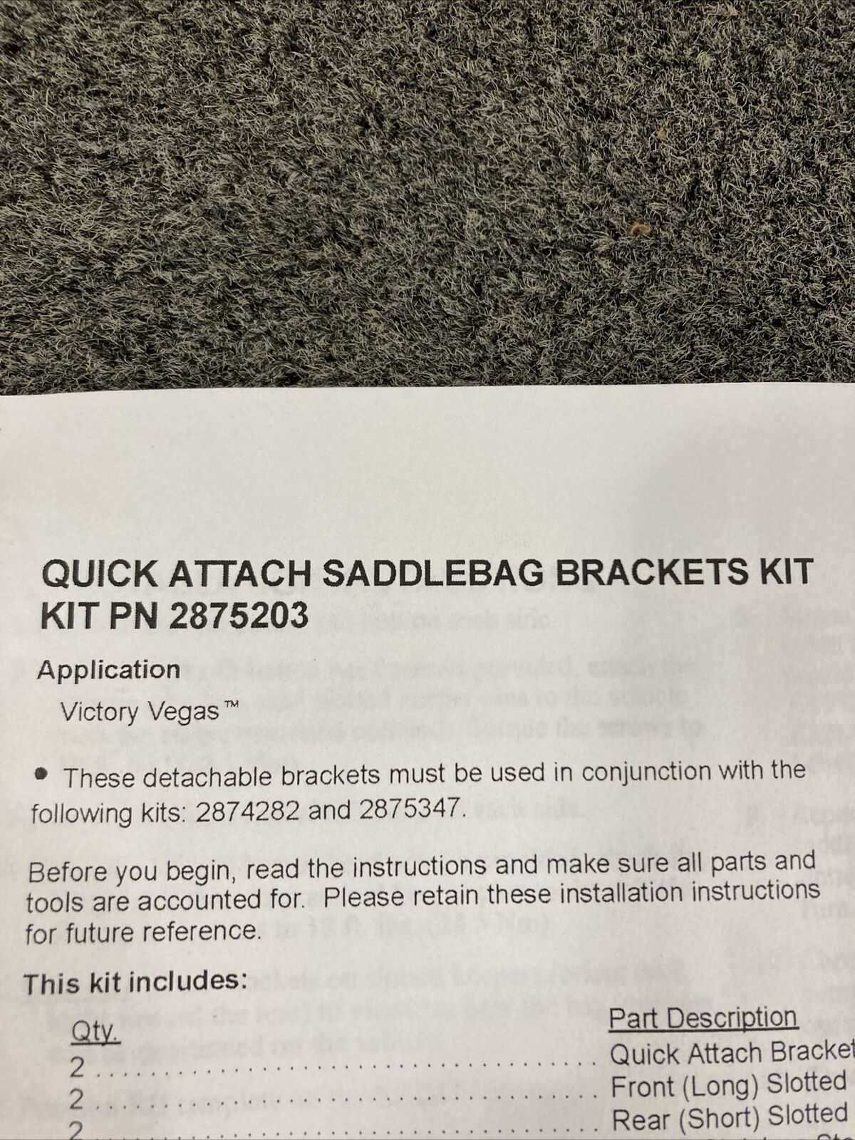 NEW GENUINE VICTORY 2875203 QUICK-ATTACH SADDLEBAG BRACKETS VEGAS