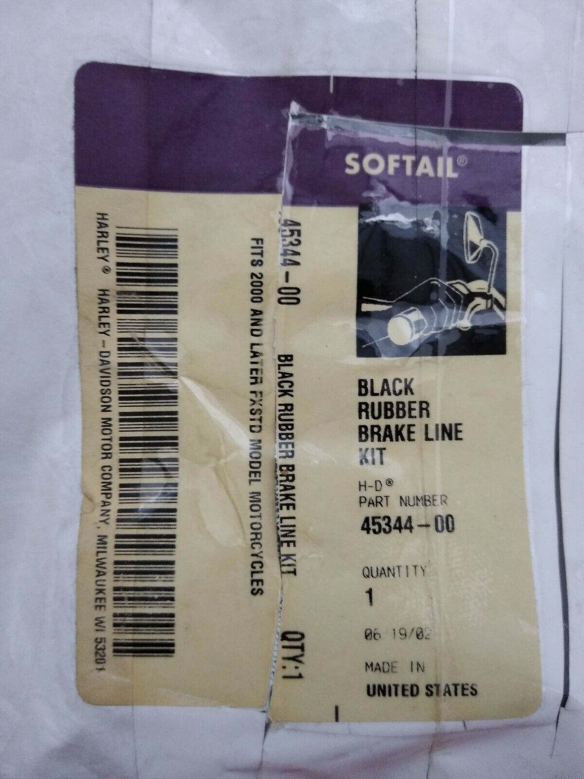 NEW Harley Davidson Softail Black Rubber Brake Line / 45344-00