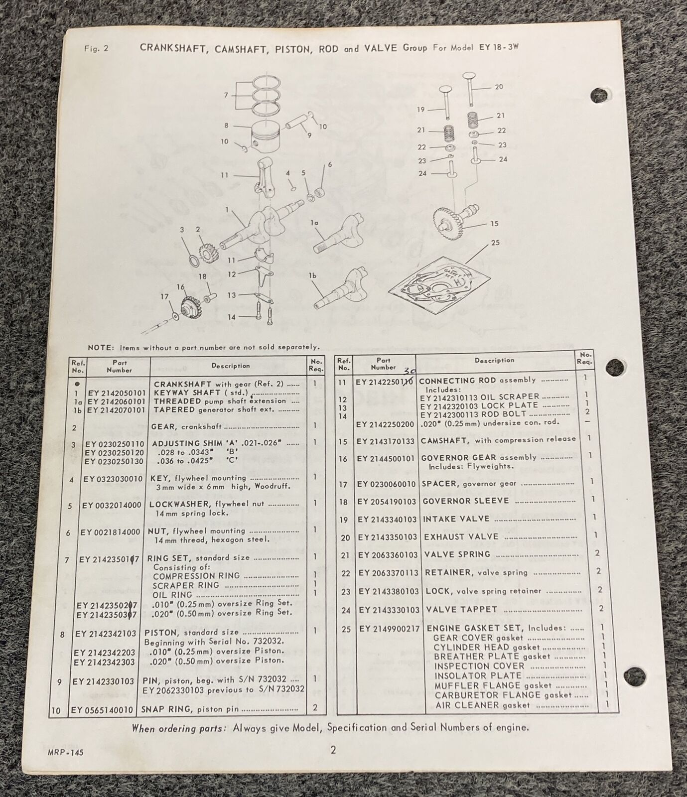 TELEDYNE WISCONSIN ROBIN EY18-3W LOOSE-LEAF SERVICE PARTS MANUAL