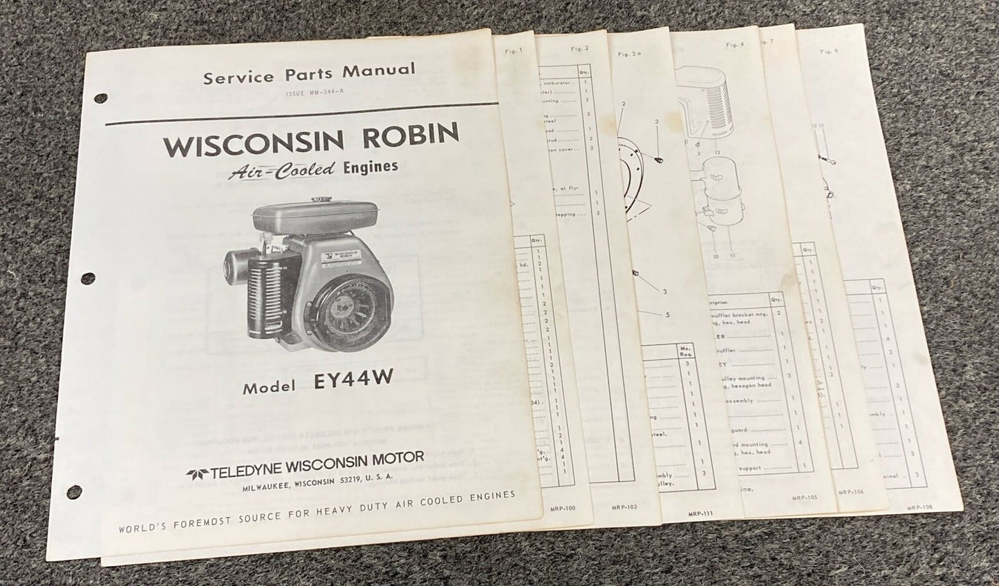 TELEDYNE WISCONSIN ROBIN EY44W LOOSE-LEAF SERVICE PARTS MANUAL