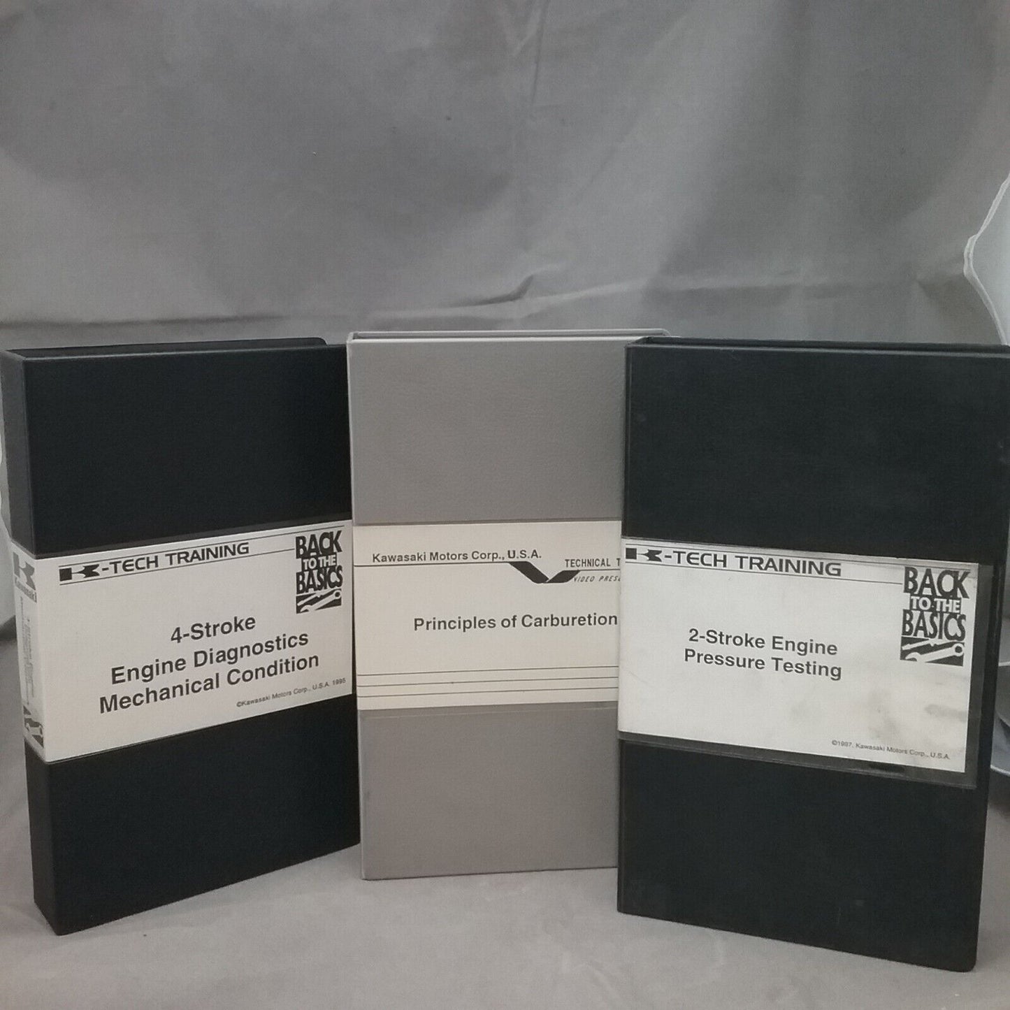 SET OF 3 KAWASAKI VIDEO SERVICE MANUALS ENGINE DIAGNOSTICS AND CARBURATION VHS