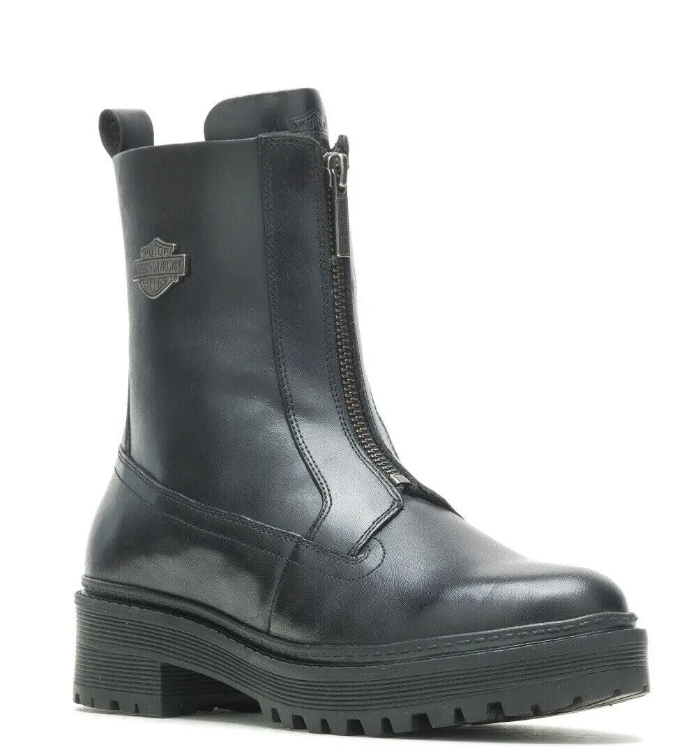 NEW HARLEY DAVIDSON D84785 SIZE 9.5 WOMEN'S CARNEY FRONT ZIP BLACK LEATHER BOOTS