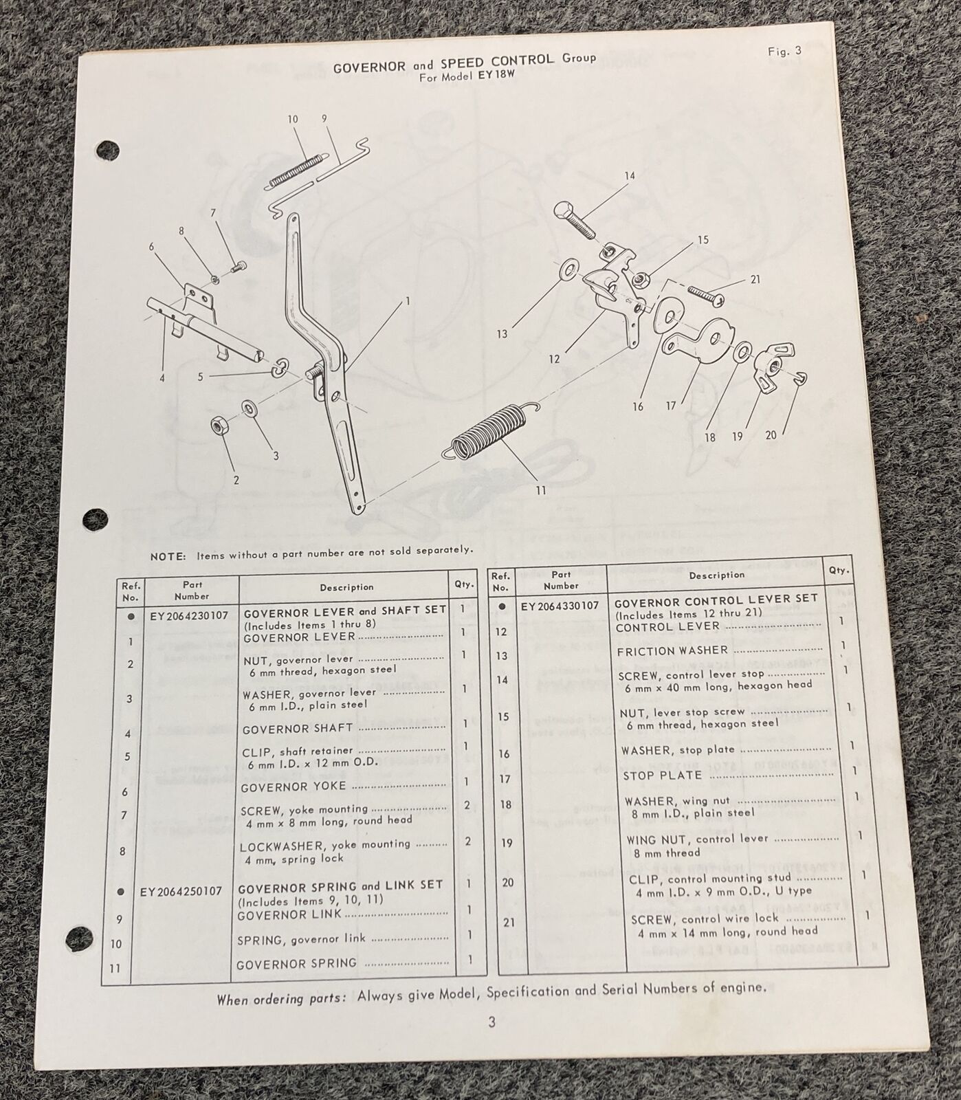 TELEDYNE WISCONSIN ROBIN EY18W LOOSE-LEAF SERVICE PARTS MANUAL