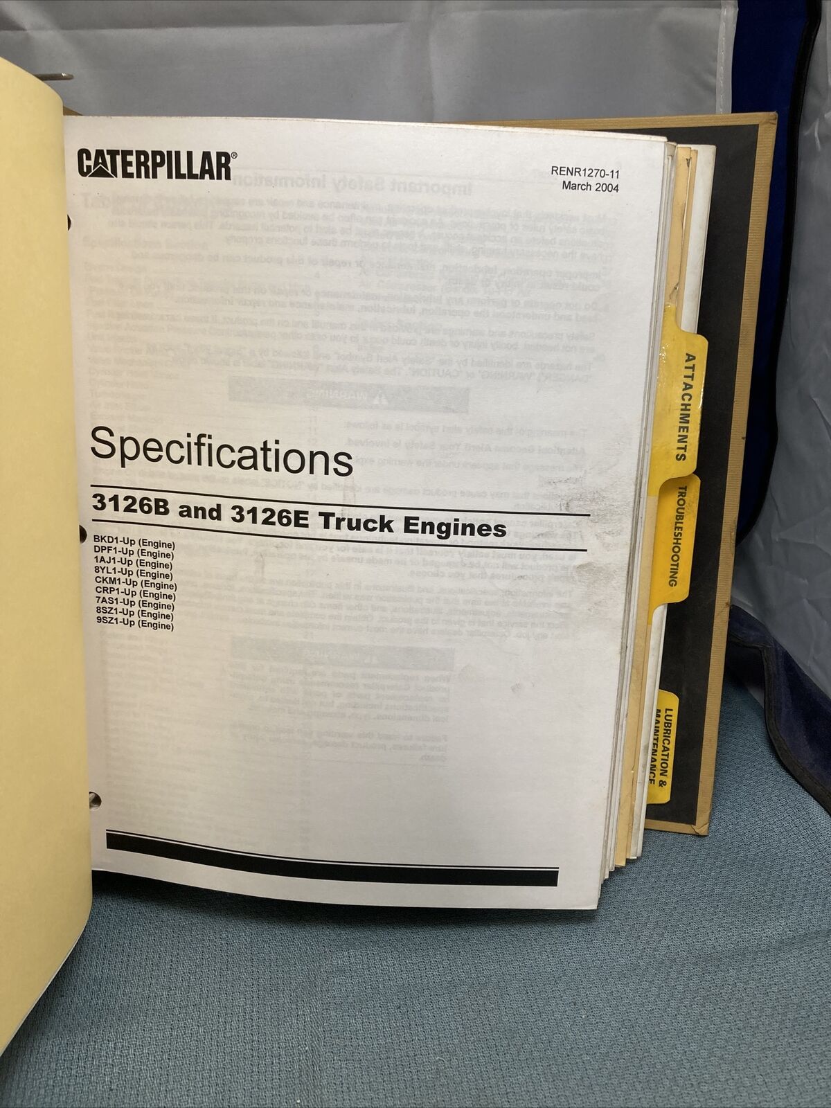 GENUINE CAT/CATERPILLAR SENR1360 SERVICE MANUAL 3126B & 3126E TRUCK ENGINES