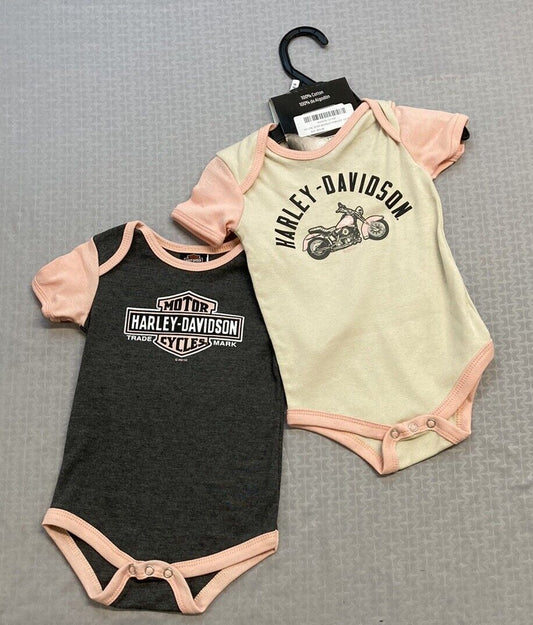 NEW GENUINE HARLEY DAVIDSON 3009234 12-18m 2PK Colorblocked BODYSUIT PINK/GREY