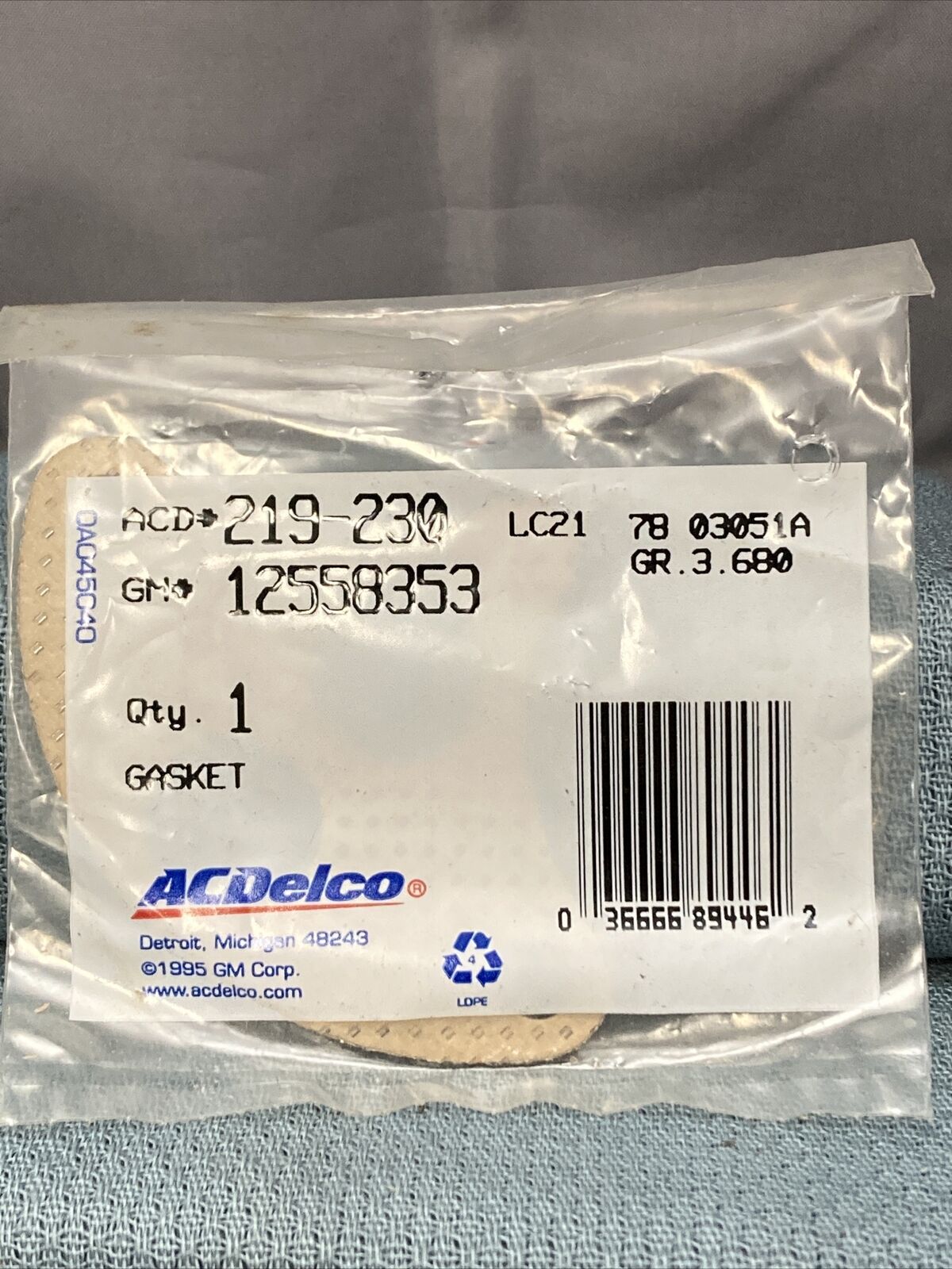 NEW ACDELCO 219-230 GASKET, EGR VALVE 1998-2011 GM 12558353 GR 3.680