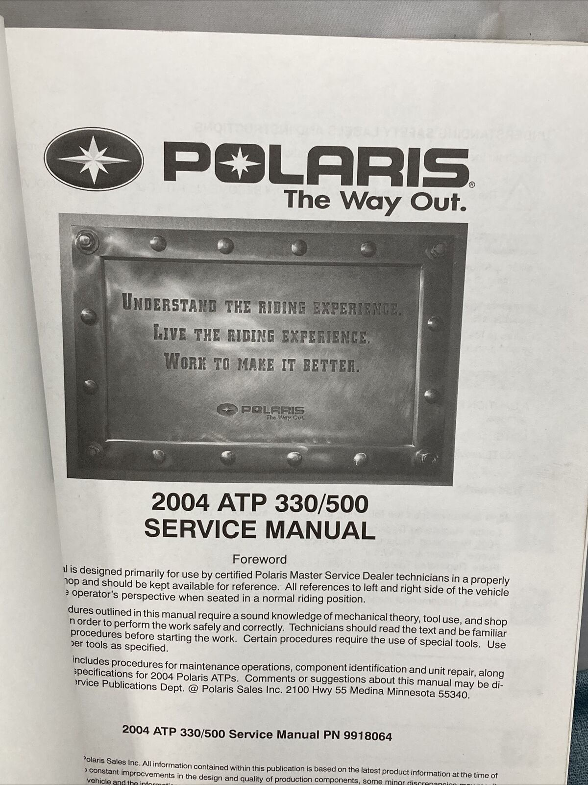 NEW GENUINE POLARIS 9918064 ATP 330/500 SERVICE MANUAL 2004