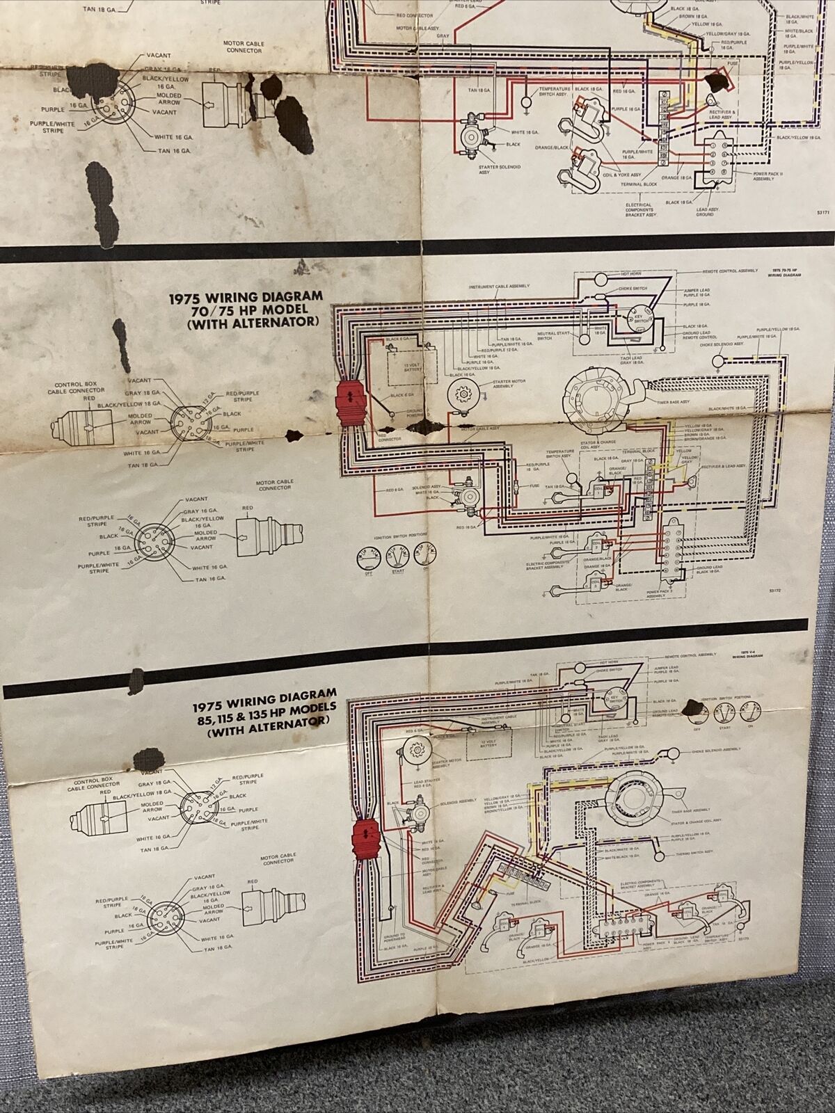 JOHNSON 1975 OUTBOARD WIRING DIAGRAM 50/70/75/85/115/135 HP MODELS WITH ALT