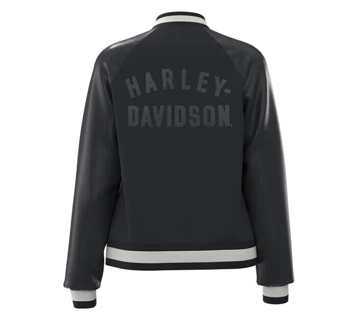 NEW GENUINE HARLEY DAVIDSON 97017-23VW XL WOMEN'S VARSITY JACKET, LEATHER, BLK
