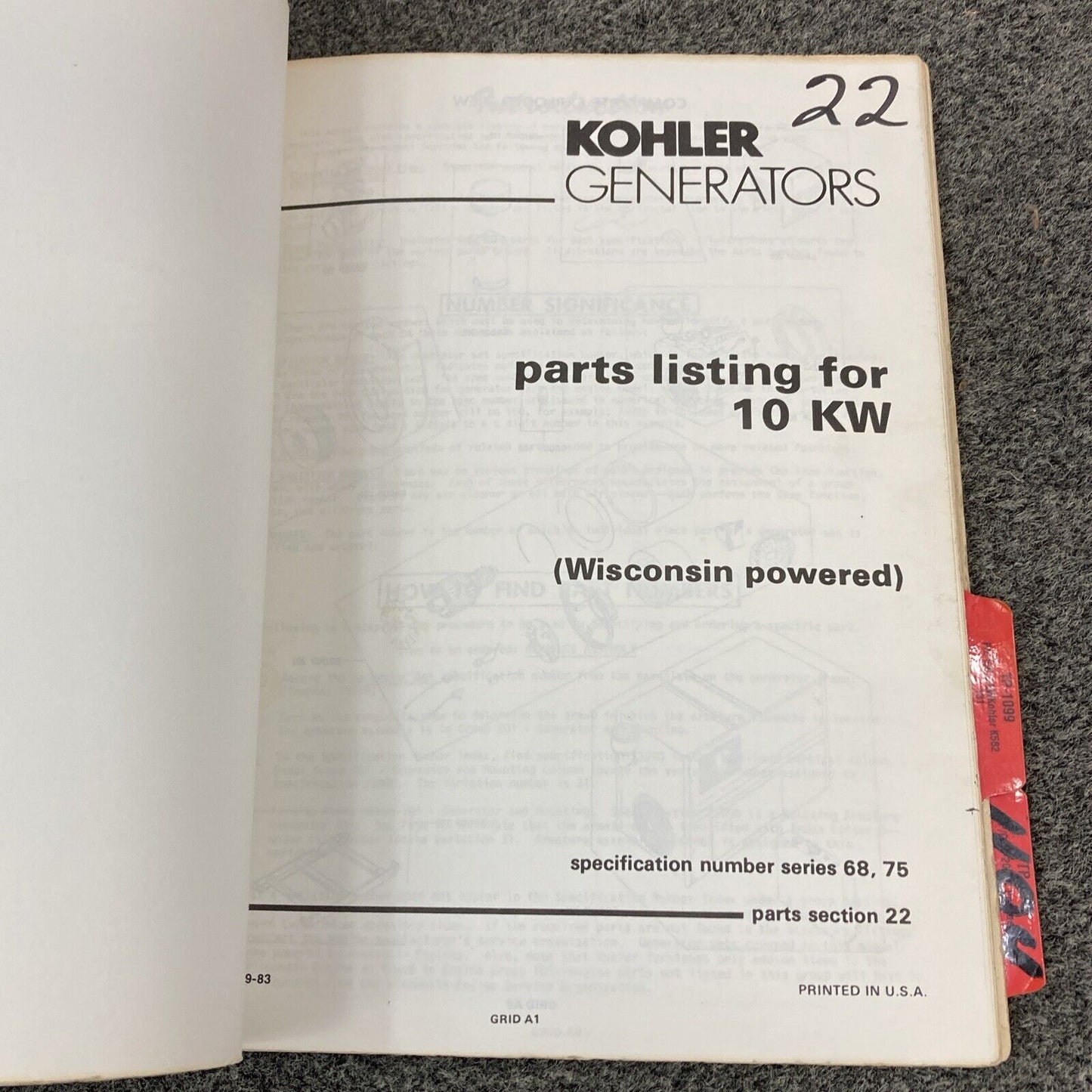 GENUINE KOHLER GENERATORS PARTS LISTING/OWNERS/IDENTIFICATION MANUALS