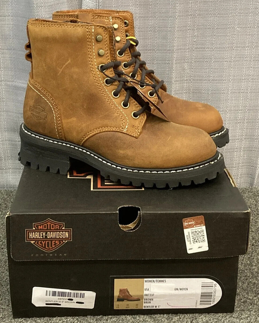 NEW HARLEY DAVIDSON D87237 SIZE 7 WOMEN'S BENTLER 5" BROWN MOTORCYCLE BOOTS
