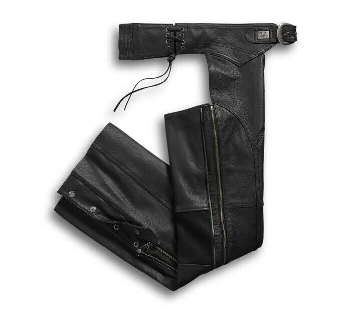 NEW GENUINE HARLEY DAVIDSON 98046-19VW SM WOMENS DELUXE II BLACK LEATHER CHAPS
