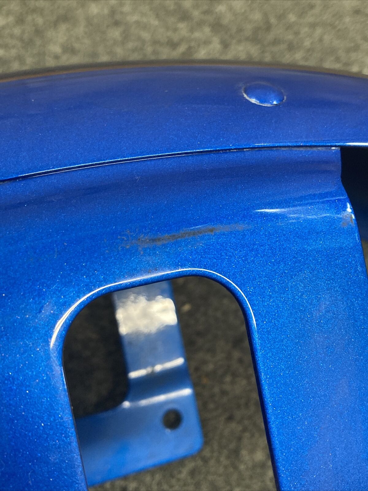 HARLEY DAVIDSON FRONT FENDER, BLUE WITH PIN STRIPE AND SWORD DESIGN