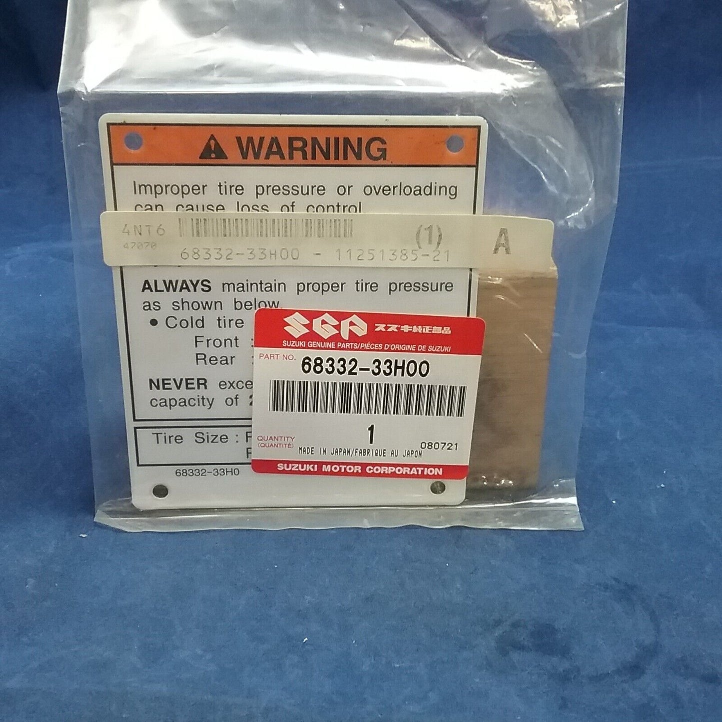 NEW GENUINE SUZUKI 68332-33H00 LABEL, TIRE AIR QUADSPORT LT-Z400