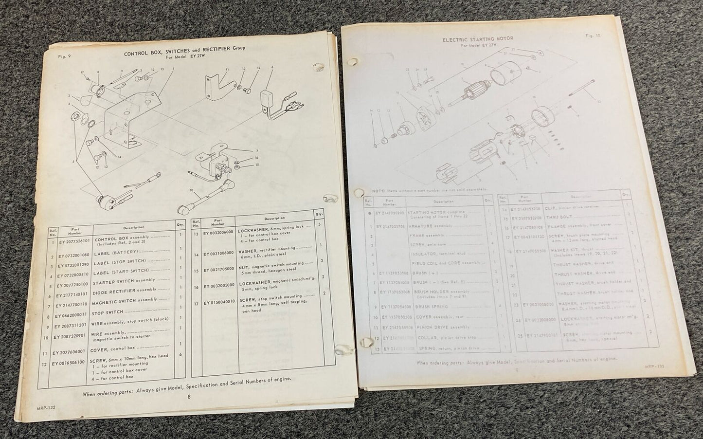 TELEDYNE WISCONSIN ROBIN EY27W LOOSE-LEAF SERVICE PARTS MANUAL