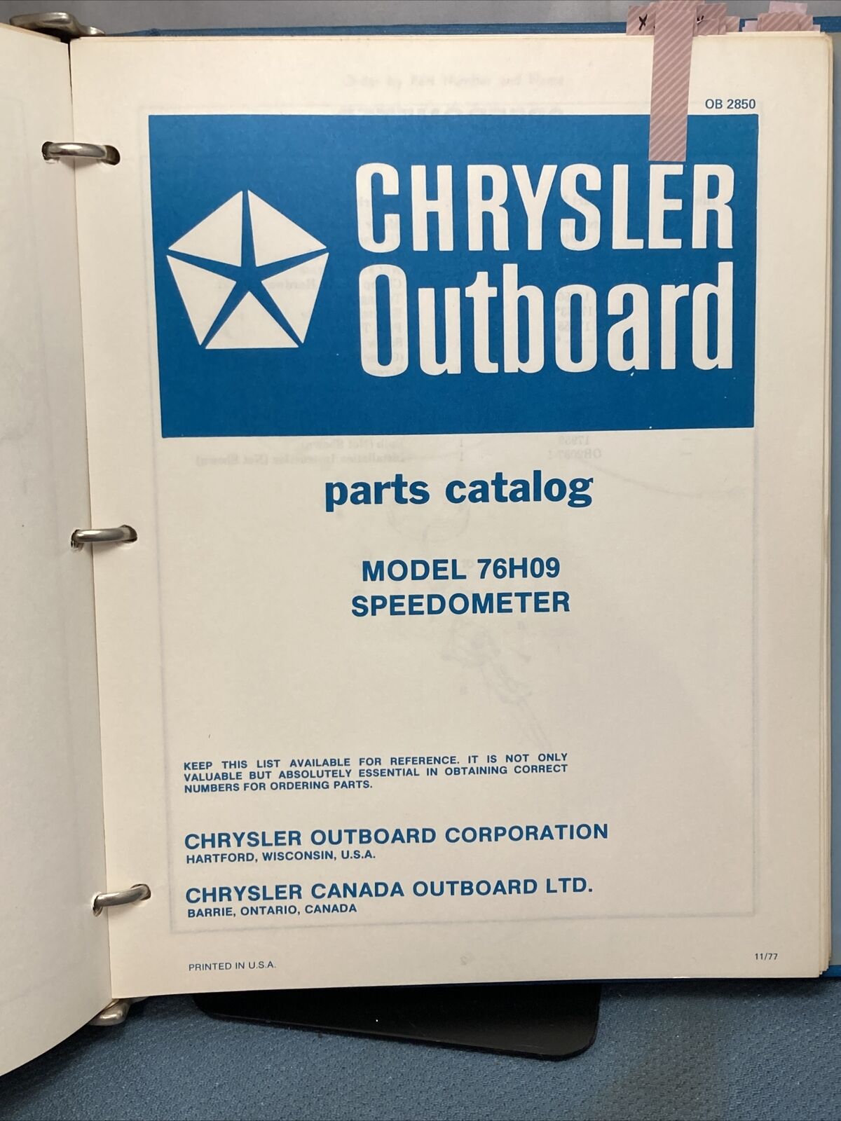 CHRYSLER OUTBOARD OB1100-OB1920, OB2033-OB2900, OB3171-OB3206 PARTS CATALOGS