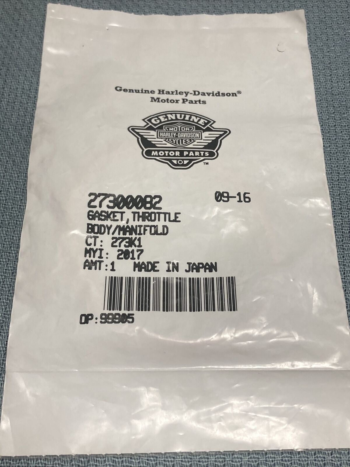 NEW GENUINE HARLEY DAVIDSON 27300082 GASKET, THROTTLE BODY/MANIFOLD ...