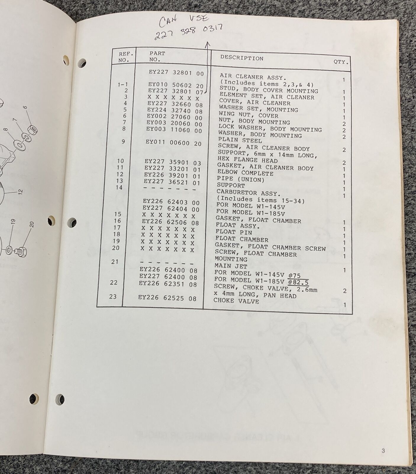 TELEDYNE TOTAL POWER WISCONSIN ROBIN W1-185V & W1-145V  ILLUS. PARTS CATALOG