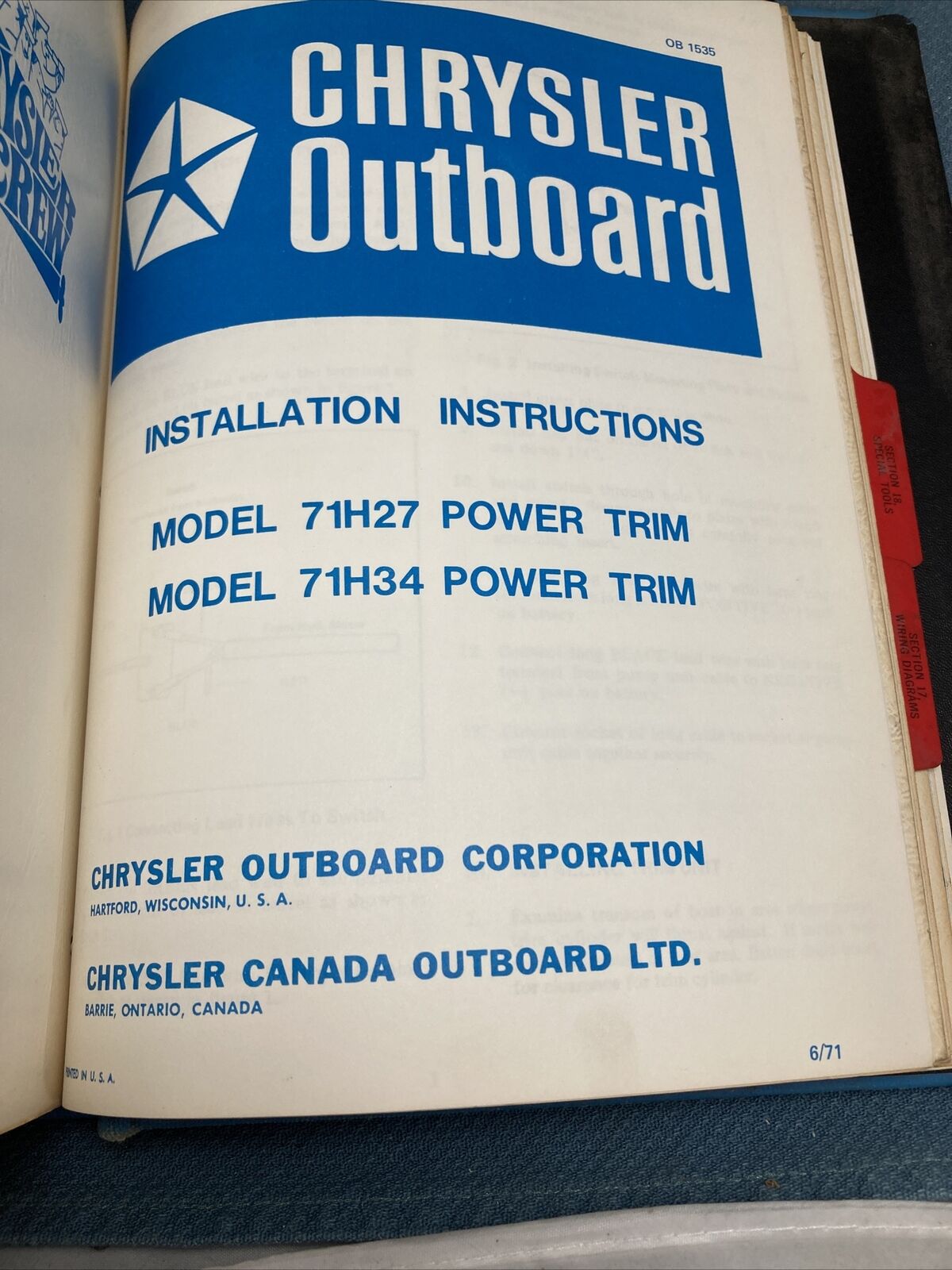 CHRYSLER OUTBOARD MOTORS OB151A-OB1722 SERVICE MANUALS/PARTS CATALOGS