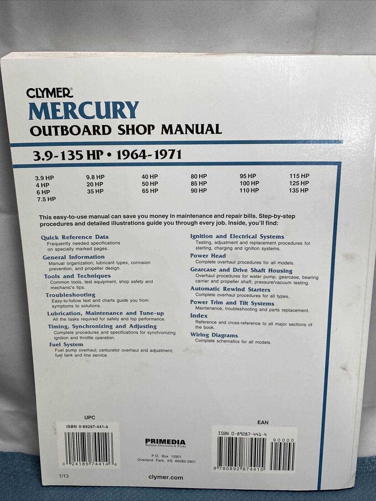 CLYMER MERCURY B719 OUTBOARD SHOP MANUAL 1964-1971 024185744146