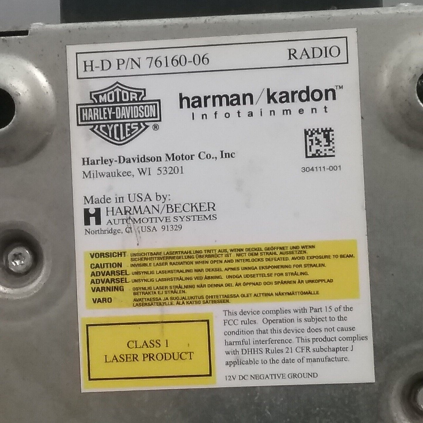 HARLEY DAVIDSON 76160-06 HARMAN KARDON RADIO SILVER FACE