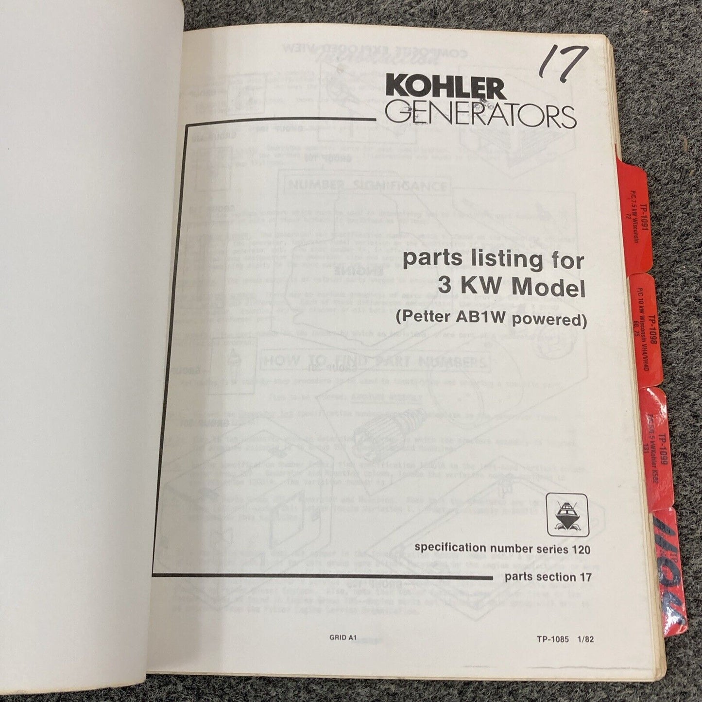 GENUINE KOHLER GENERATORS PARTS LISTING/OWNERS/IDENTIFICATION MANUALS