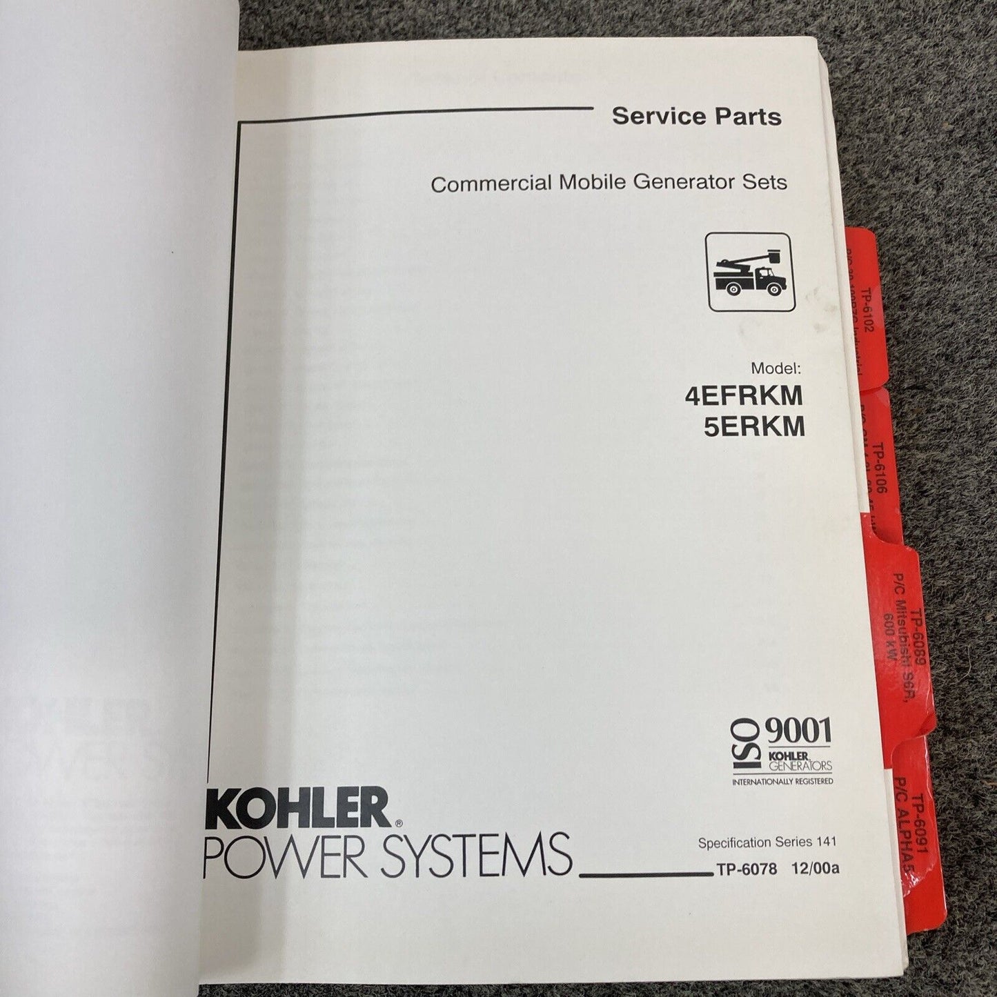 GENUINE KOHLER GENERATOR SETS SERVICE PARTS MANUALS