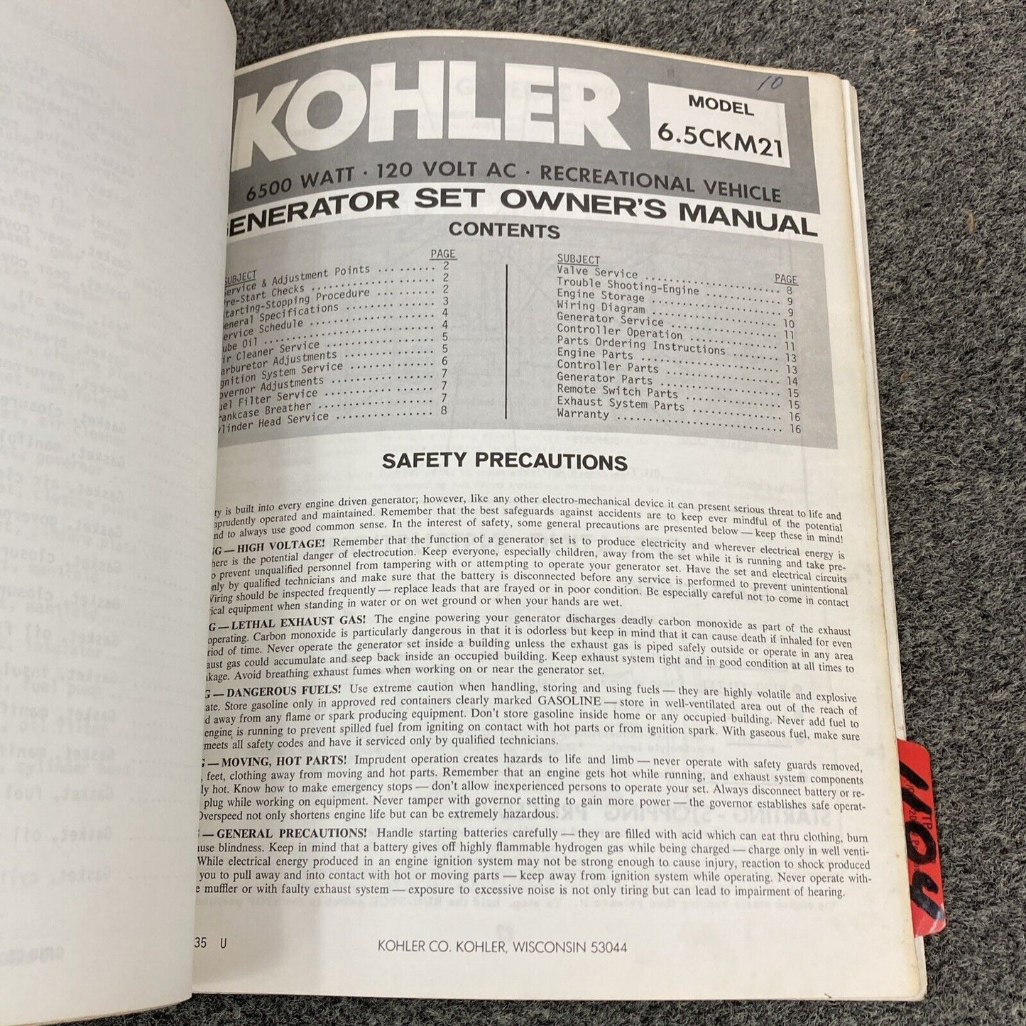 GENUINE KOHLER GENERATORS PARTS LISTING/OWNERS/IDENTIFICATION MANUALS