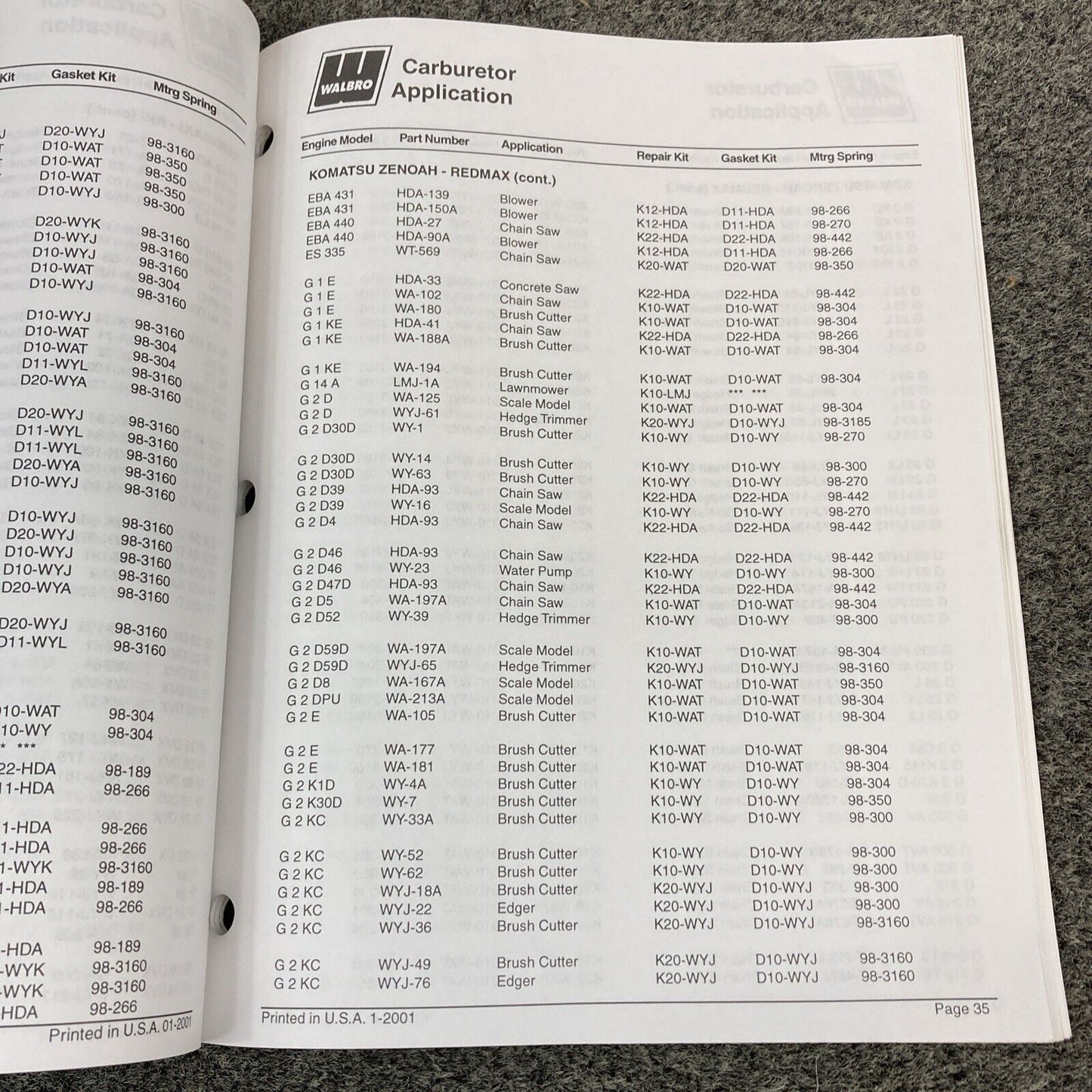 WALBRO CORPORATION ASSORTED MANUALS/SPECS 1994-2003