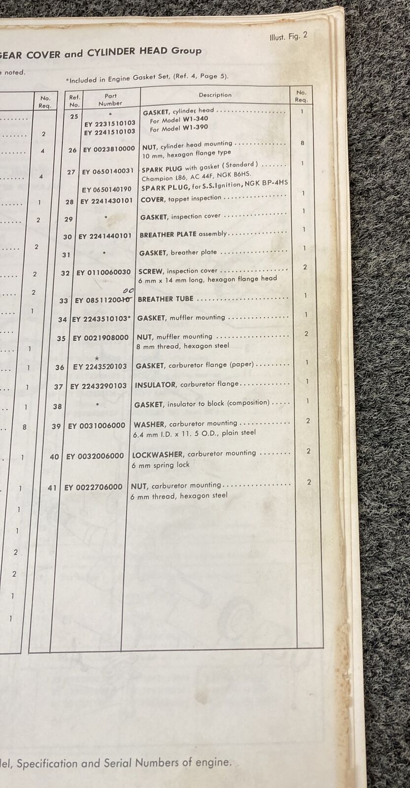 TELEDYNE WISCONSIN ROBIN  W1-340 & W1-390 LOOSE-LEAF PARTS CATALOG