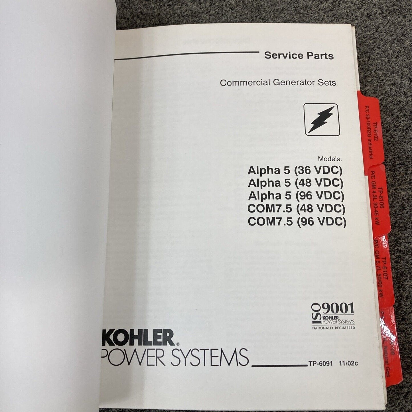 GENUINE KOHLER GENERATOR SETS SERVICE PARTS MANUALS