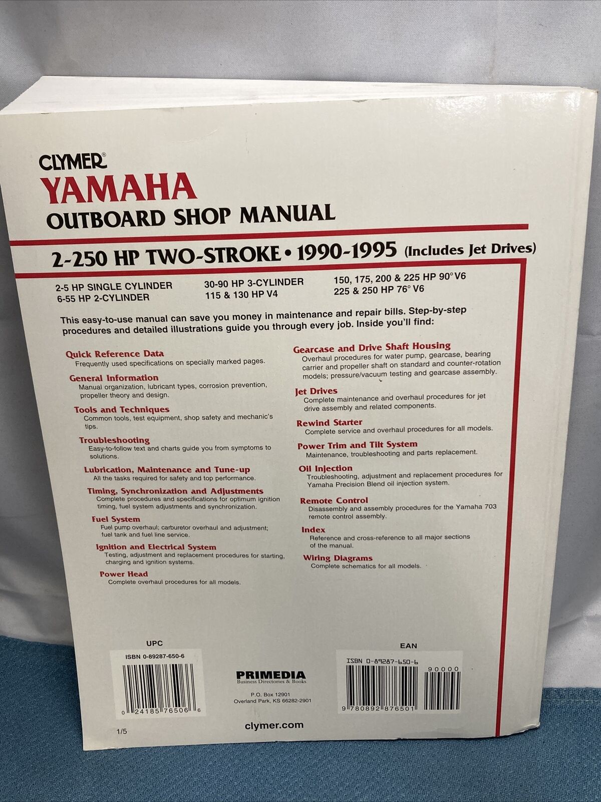 CLYMER YAMAHA B784 OUTBOARD SHOP MANUAL 1990-1995 024185765066