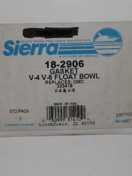 QTY2 NEW SIERRA 18-2906 FLOAT BOWL GASKET JOHNSON EVINRUDE V4 V6 REPLACES 333418