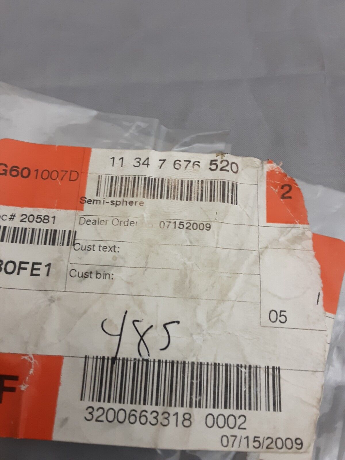 NEW GENUINE BMW 11347676520 SEMI-SPHIRE 4,85 K1200S F800S 2003-2012