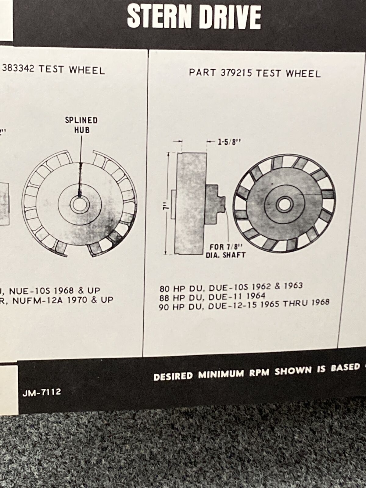 JOHNSON JM-7112 OUTBOARD TEST WHEEL IDENTIFICATION CHART